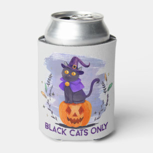 Black Cats Only – Witch Cat on Jack-O’-Lantern Can Cooler