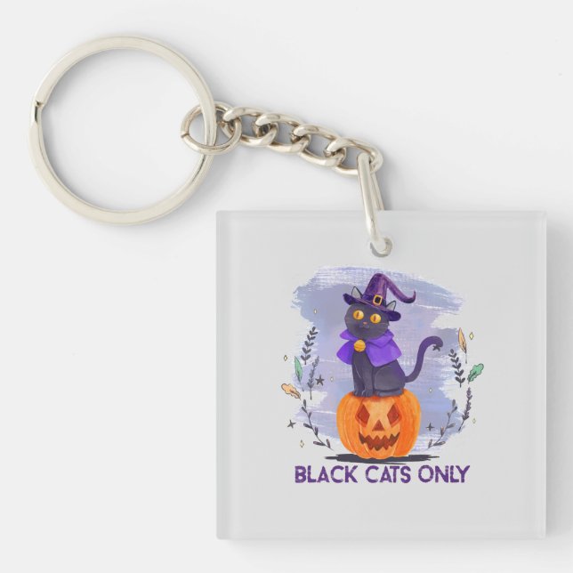 Black Cats Only – Witch Cat on Jack-O’-Lantern Key Ring (Front)