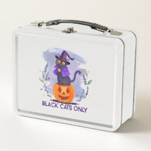 Black Cats Only – Witch Cat on Jack-O’-Lantern Metal Lunch Box