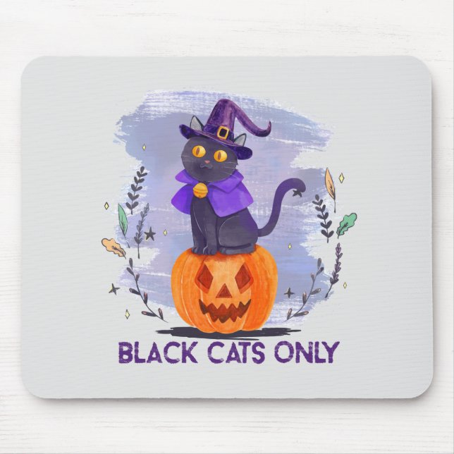 Black Cats Only – Witch Cat on Jack-O’-Lantern Mouse Mat (Front)