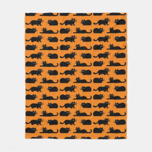Black Cats Pattern   Kitties Black and Orange Fleece Blanket