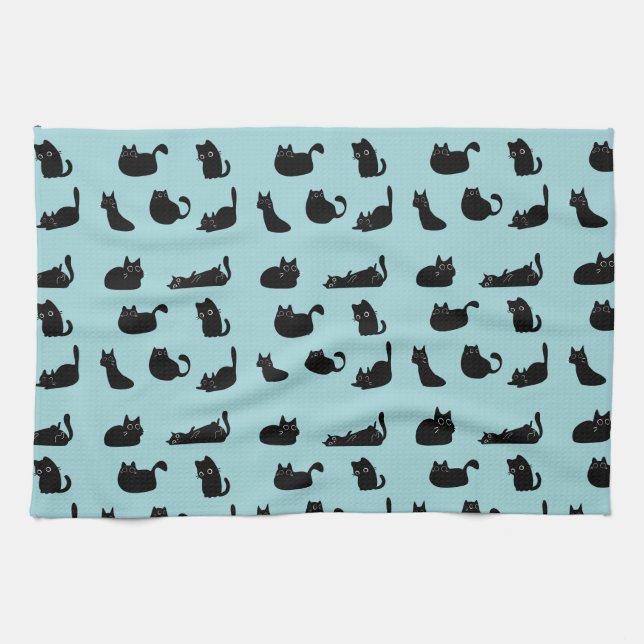  Black Cats Pattern Tea Towel (Horizontal)