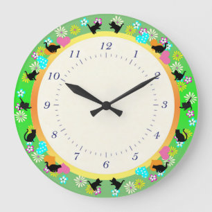Black Cats Playing Large Clock