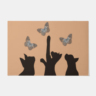Black Cats Playing With Butterflies Cute Mat