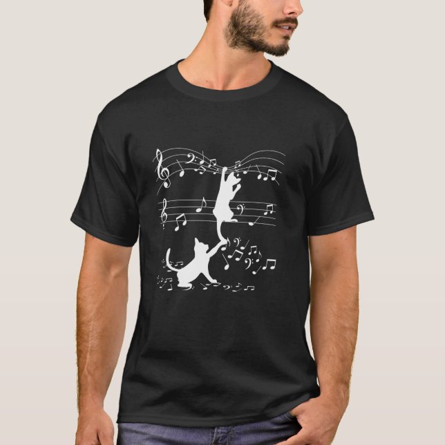 Black Cats Playing With Music Note Cat Lover Desig T-Shirt (Front)