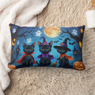 Black Cats Pumpkin Halloween Funny Lumbar Cushion