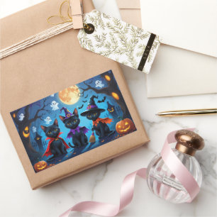 Black Cats Pumpkin Halloween Funny Rectangular Sticker