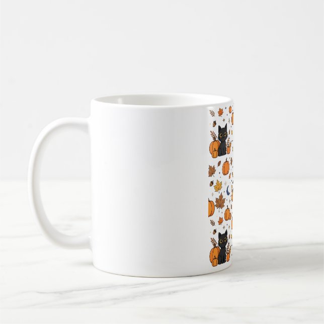 Black Cats Pumpkin Patch Halloween Pattern Coffee Mug (Left)