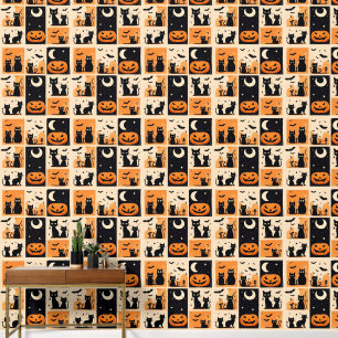 Black cats, pumpkins and bats for Halloween Wallpaper