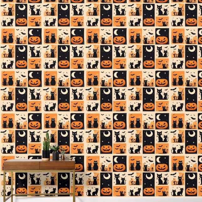Black cats, pumpkins and bats for Halloween Wallpaper (Hallway)