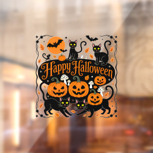Black Cats Pumpkins and Bats Happy Halloween Window Cling