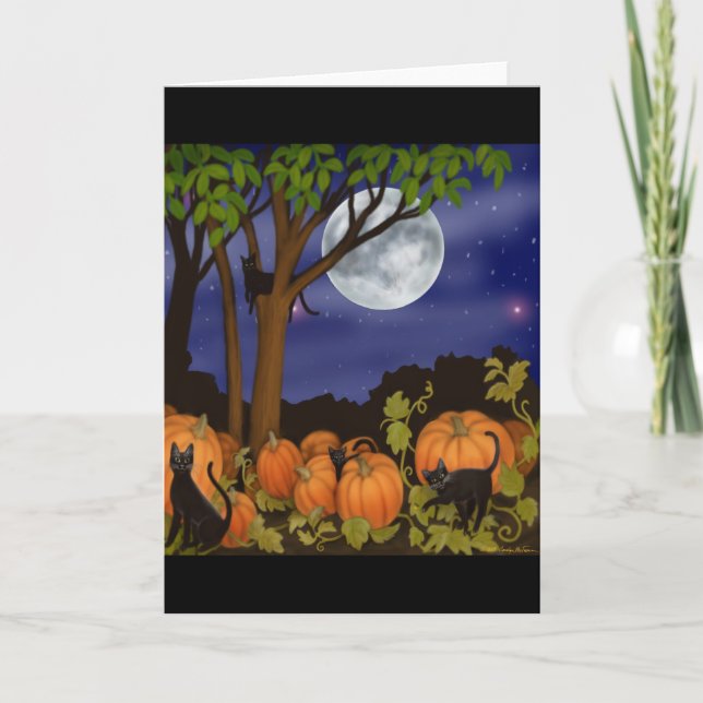 Black Cats & Pumpkins Greeting Card (Front)