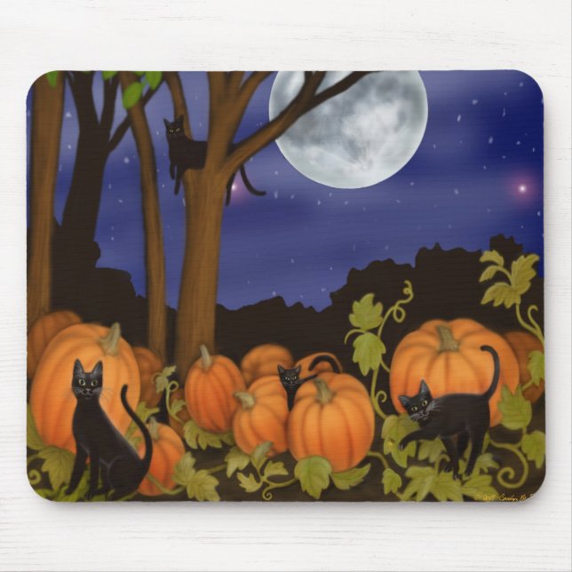 Black Cats & Pumpkins Mousepad (Front)