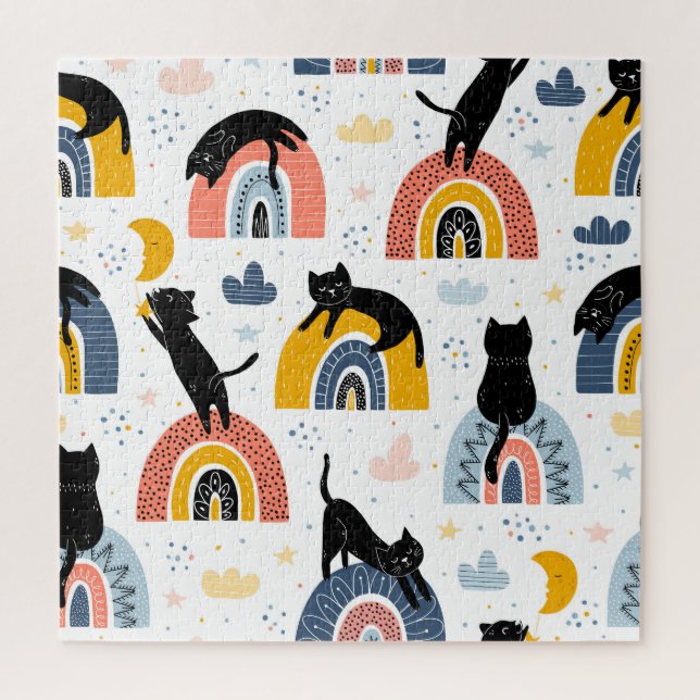 Black Cats Rainbows Fantasy Pattern Jigsaw Puzzle (Vertical)