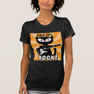 BLACK CATS ROCK! Black Cartoon Cat Playing Guitar T-Shirt