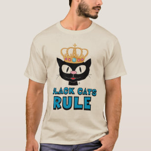 Black Cats Rule Cat Face with Jewelled Crown T-Shirt