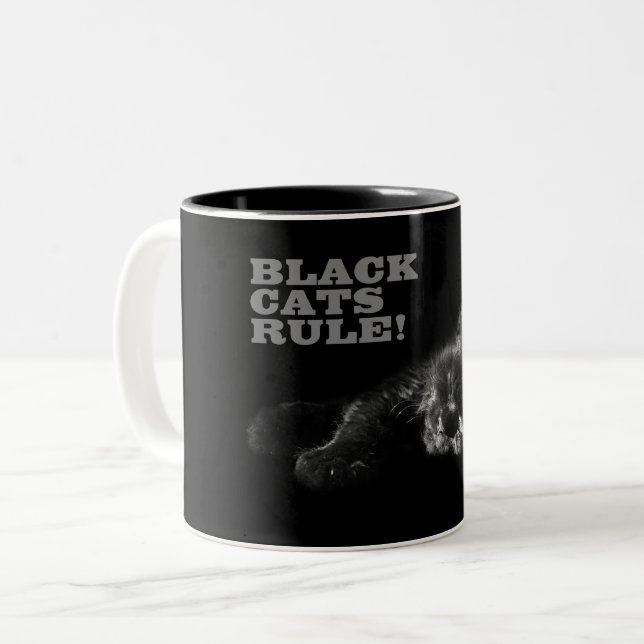 Black Cats Rule - Sleepy Hello Darkness Two-Tone Coffee Mug (Front Left)