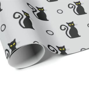 Black Cats Seamless Light Grey Halloween Gift Wrap