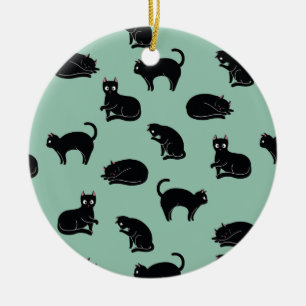 Black Cats Seamless Pattern Ceramic Tree Decoration