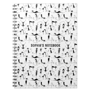 Black Cats Seamless Pattern Custom Name Notebook