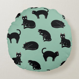 Black Cats Seamless Pattern Round Cushion