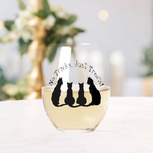 Black Cats Silhouettes Stemless Wine Glass