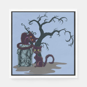Black Cats Tombstone Dead Tree Halloween Napkin