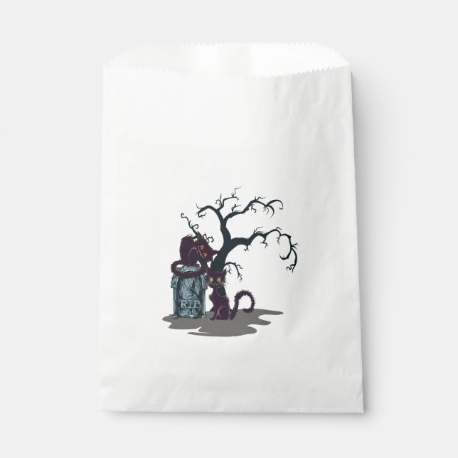 Black Cats Tombstone Tree Halloween Favour Bags (Front)