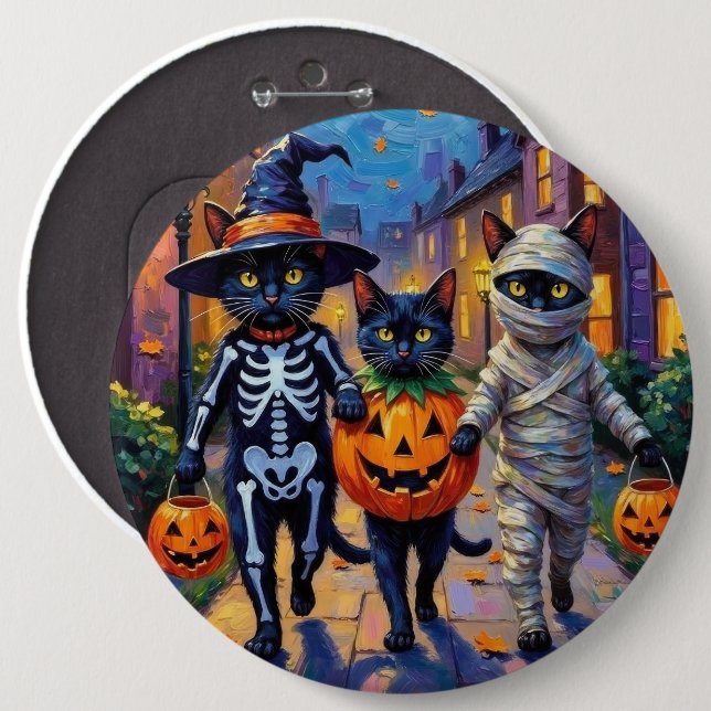 Black Cats Trick-or-Treating in Halloween Costumes 6 Cm Round Badge (Front & Back)