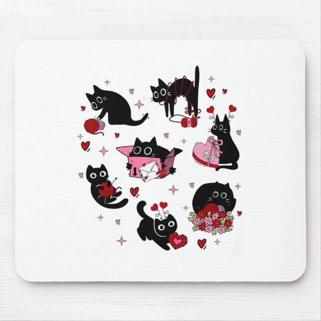 Black Cats Valentine  Mouse Mat (Front)