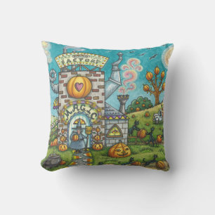 BLACK CATS, WITCH PUMPKIN PIE FACTORY THROW PILLOW