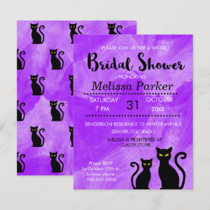 Black Cats Witchy Halloween Bridal Shower Party Invitation