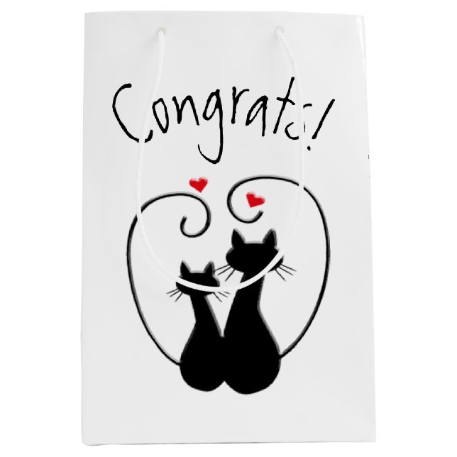 Black Cats with Hearts Medium Gift Bag (Front)