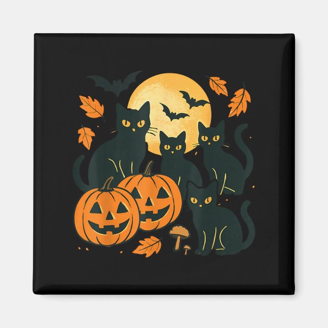 Black Cats With Jack O Lanterns Moon And Bats Magnet (Front)