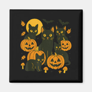 Black Cats With Jack O Lanterns Moon And Bats Magnet
