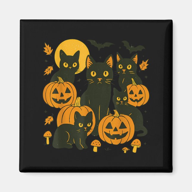 Black Cats With Jack O Lanterns Moon And Bats Magnet (Front)