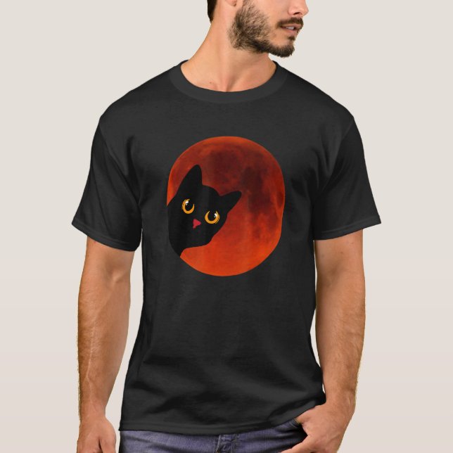 Black Cats Yellow Cat Eyes moon the red Scary T-Shirt (Front)