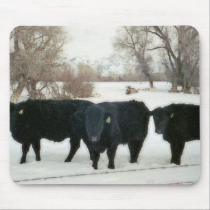 Black Cattle in Snow Mouse Mat