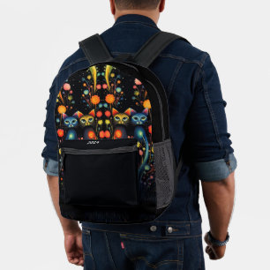 Black Caturday Printed Backpack