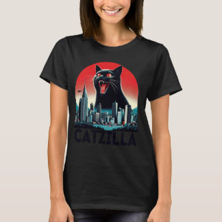 Black Catzilla Japanese Art Sunset Funny Cat Kitte T-Shirt