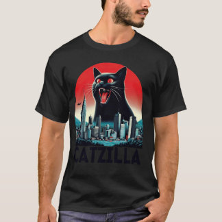 Black Catzilla Japanese Art Sunset Funny Cat Kitte T-Shirt
