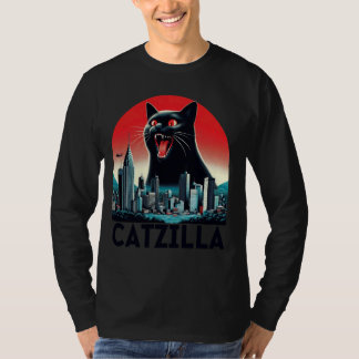 Black Catzilla Japanese Art Sunset Funny Cat Kitte T-Shirt