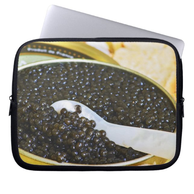 Black caviar and a spoon of mother-of-pearl to laptop sleeve (Front)