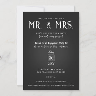 Black Caviar Elegant Mr. & Mrs. Engagement Party Invitation