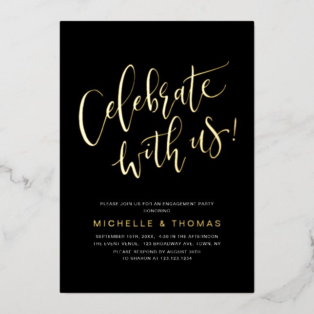 Black Celebrate With Us Modern Simple Engagement  (Front)