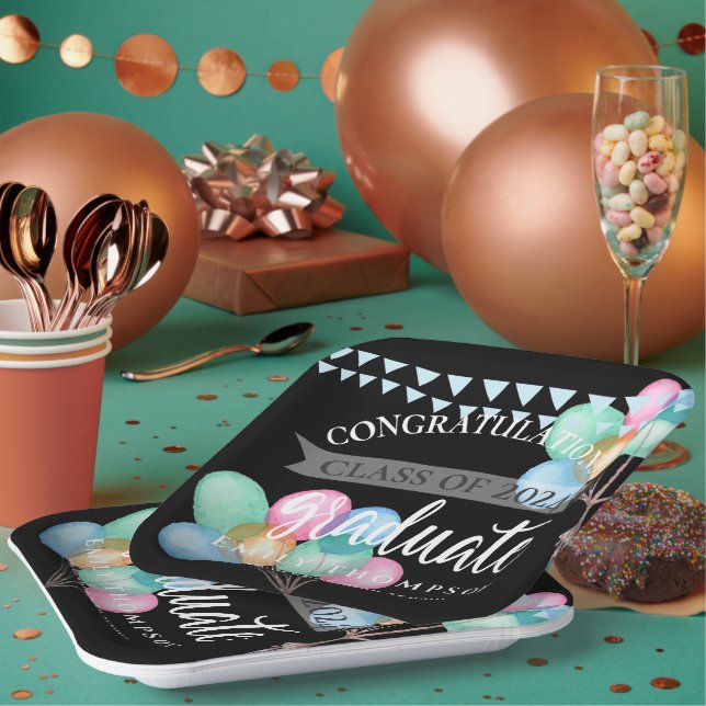 Black Celebration Class Of 2025 Graduation Party Paper Plate (Multi)