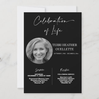 Black Celebration of Life Funeral Memorial Invitation