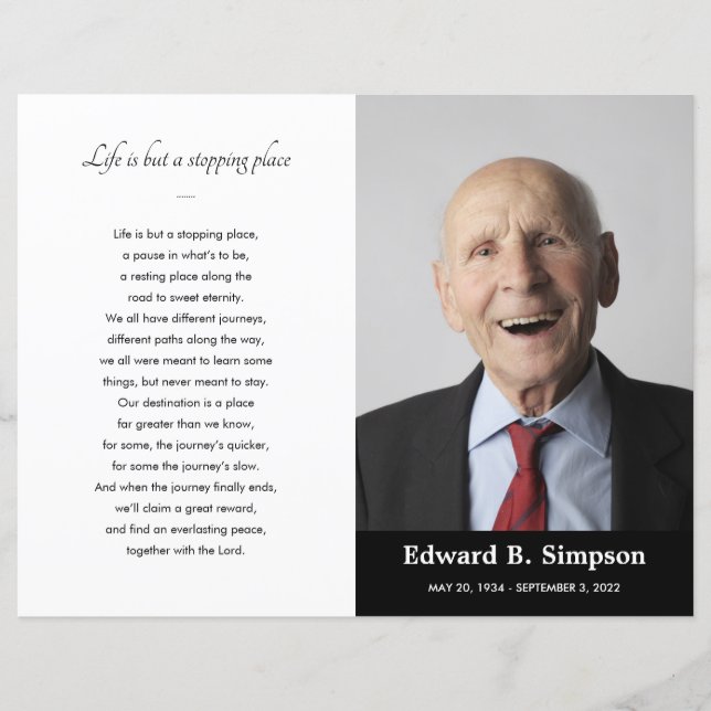 Black Celebration of Life Funeral Program Photo (Front)