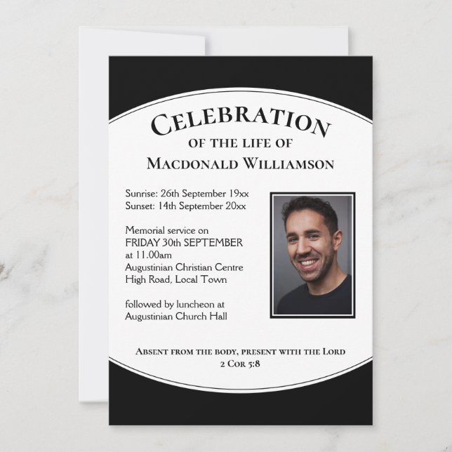 Black CELEBRATION OF LIFE Photo Memorial Funeral Invitation (Front)