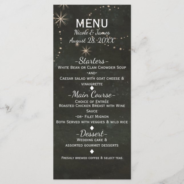 Black Celestial Dark Starry Sky Swirls Event Menu (Front)